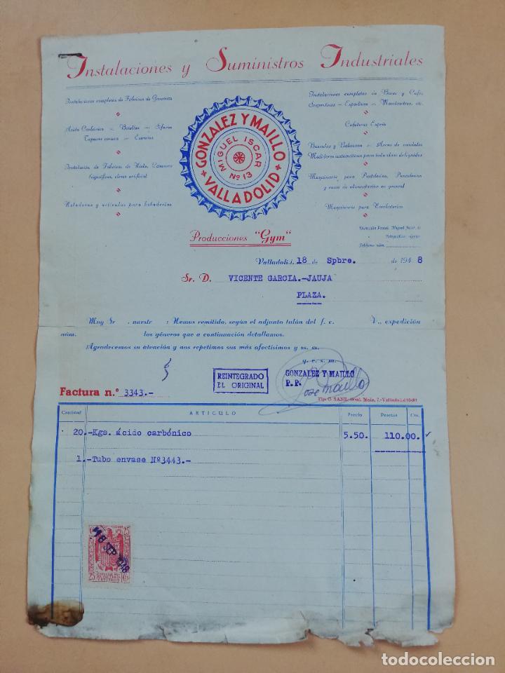 Factures anciennes: FACTURA. INSTALACIONES Y SUMINISTROS INDUSTRIALES. GONZALEZ Y MAILLO. VALLADOLID, 1948.