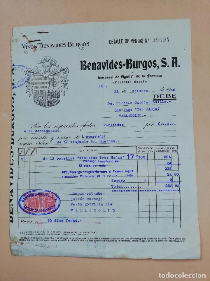 Factures anciennes: FACTURA. VINOS BENAVIDES-BURGOS, S.A. CORDOBA, 1946.