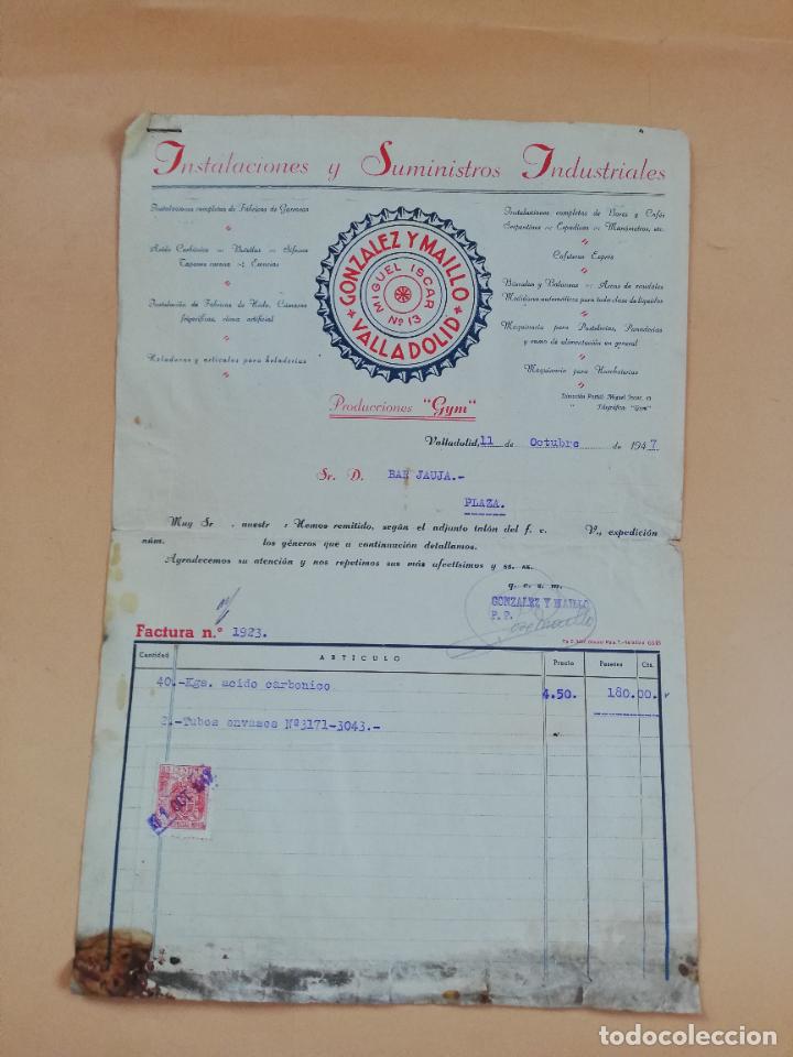 Factures anciennes: FACTURA. INSTALACIONES Y SUMINISTROS INDUSTRIALES. GONZALEZ Y MAILLO. VALLADOLID, 1947.