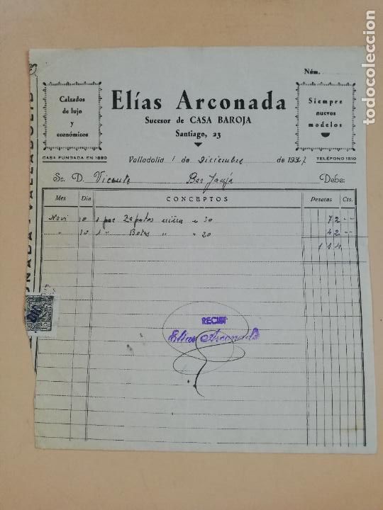 Factures anciennes: FACTURA. CALZADOS DE LUJO Y ECONOMICOS. ELIAS ARCONADA. VALLADOLID, 1947.