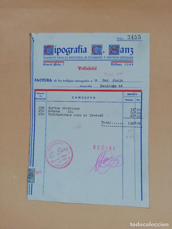 Factures anciennes: FACTURA. TRABAJOS PARA LA INDUSTRIA. TIPOGRAFIA C. SANZ. VALLADOLID, 1948.