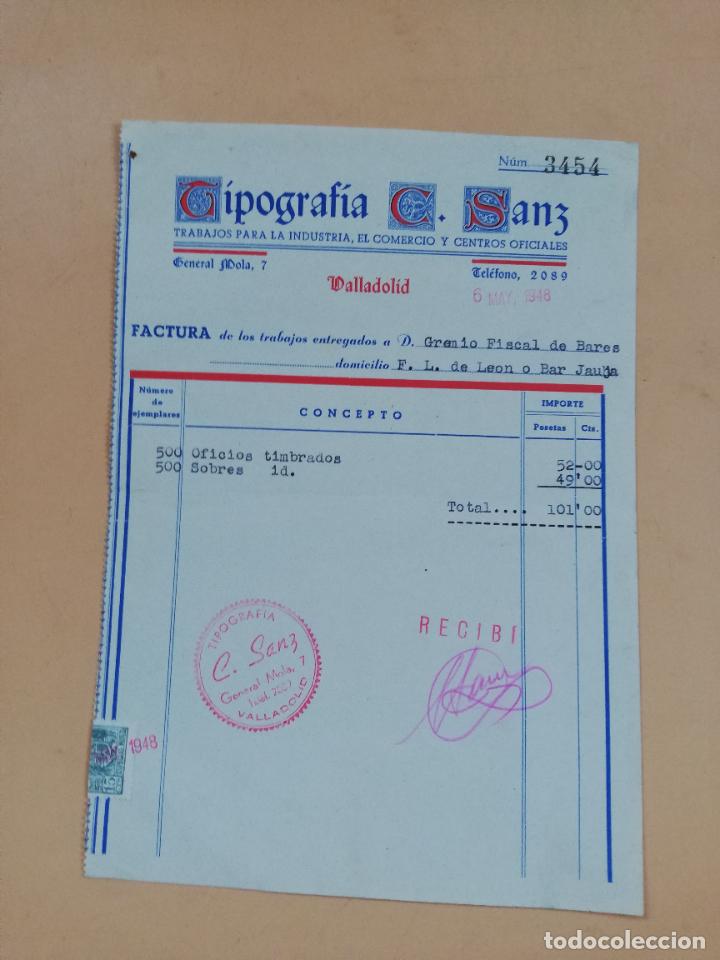 Factures anciennes: FACTURA. TRABAJOS PARA LA INDUSTRIA. TIPOGRAFIA C. SANZ. VALLADOLID, 1948.