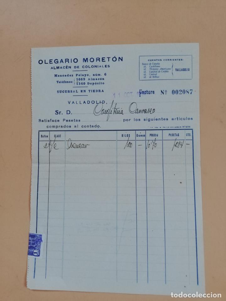 Factures anciennes: FACTURA. ALMACEN DE COLONIALES. OLEGARIO MORETON. VALLADOLID, 1954.
