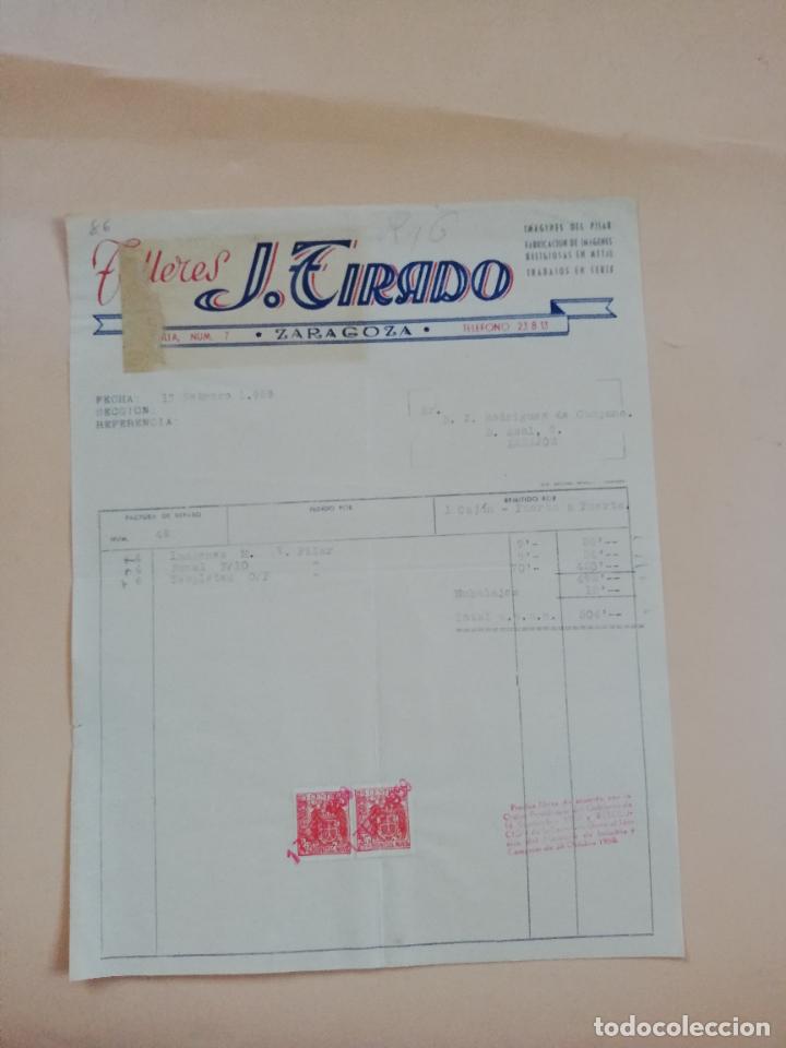Factures anciennes: FACTURA. FABRICACION DE IMAGENES RELIGIOSAS. TALLERES J. TIRADO. ZARAGOZA, 1959.