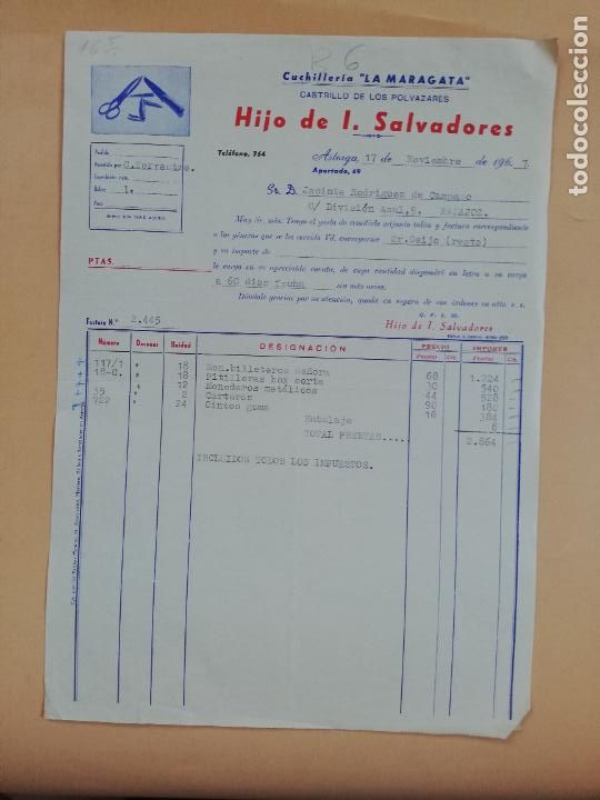 Factures anciennes: FACTURA. CUCHILLERIA LA MARAGATA. HIJO DE J. SALVADORES. CASTRILLO DE LOS POLVAZARES, ASTORGA. 1967.