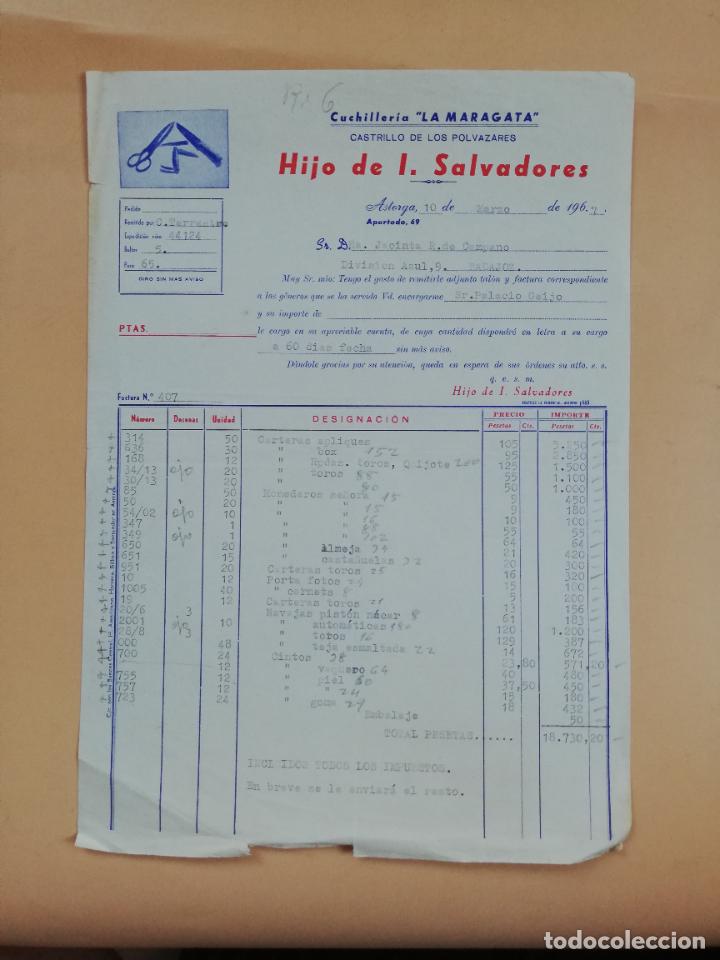 Factures anciennes: FACTURA. CUCHILLERIA LA MARAGATA. HIJO DE J. SALVADORES. CASTRILLO DE LOS POLVAZARES, ASTORGA. 1967.