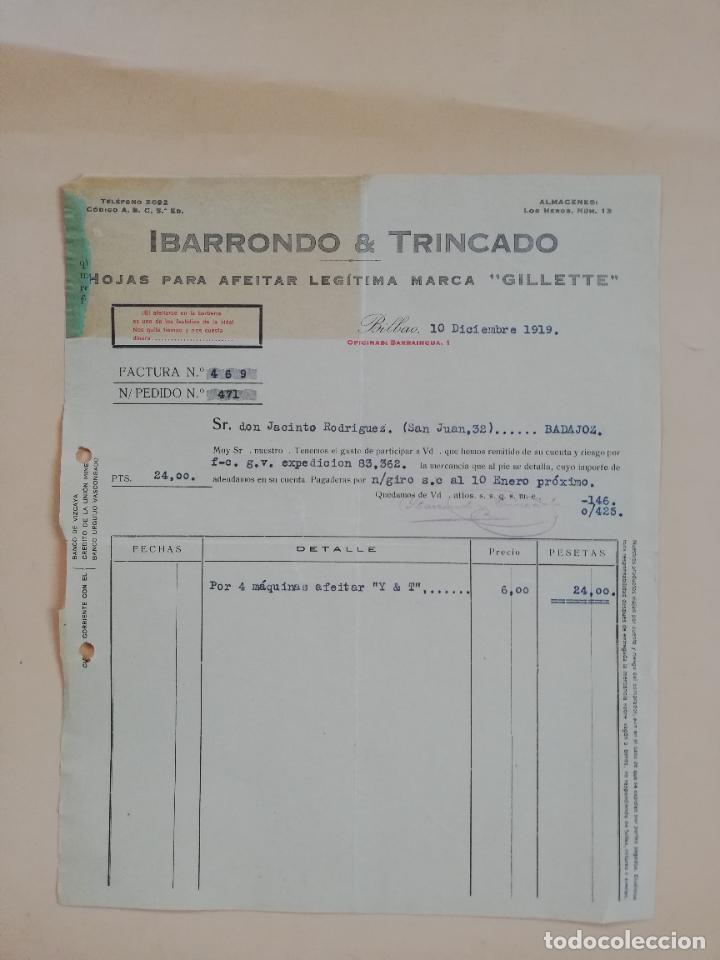 Factures anciennes: FACTURA. HOJAS PARA AFEITAR, GUILLETTE. IBARRONDO & TRINCADO. BILBAO, 1919.