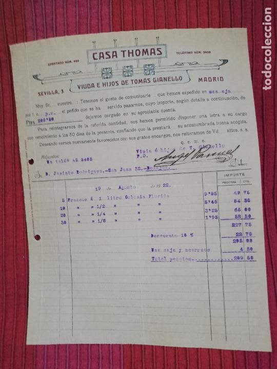 Factures anciennes: FACTURA. CASA THOMAS. VIUDA E HIJOS DE TOMAS GIANELLO. MADRID, 1922.