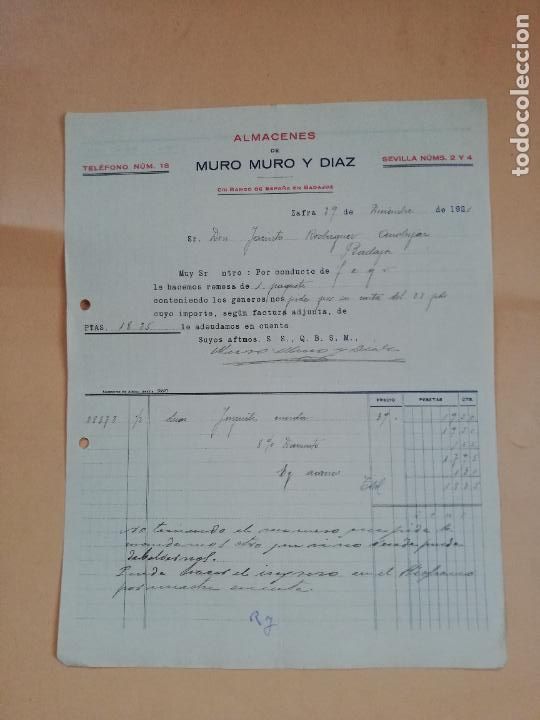 Factures anciennes: FACTURA. ALMACENES DE MURO MURO Y DIAZ. ZAFRA, 1921.
