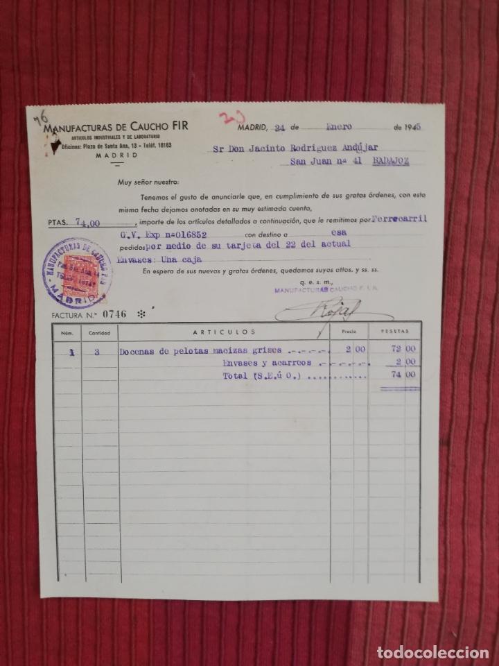 Factures anciennes: FACTURA. MANUFACTURAS DE CAUCHO FIR. MADRID, 1945.
