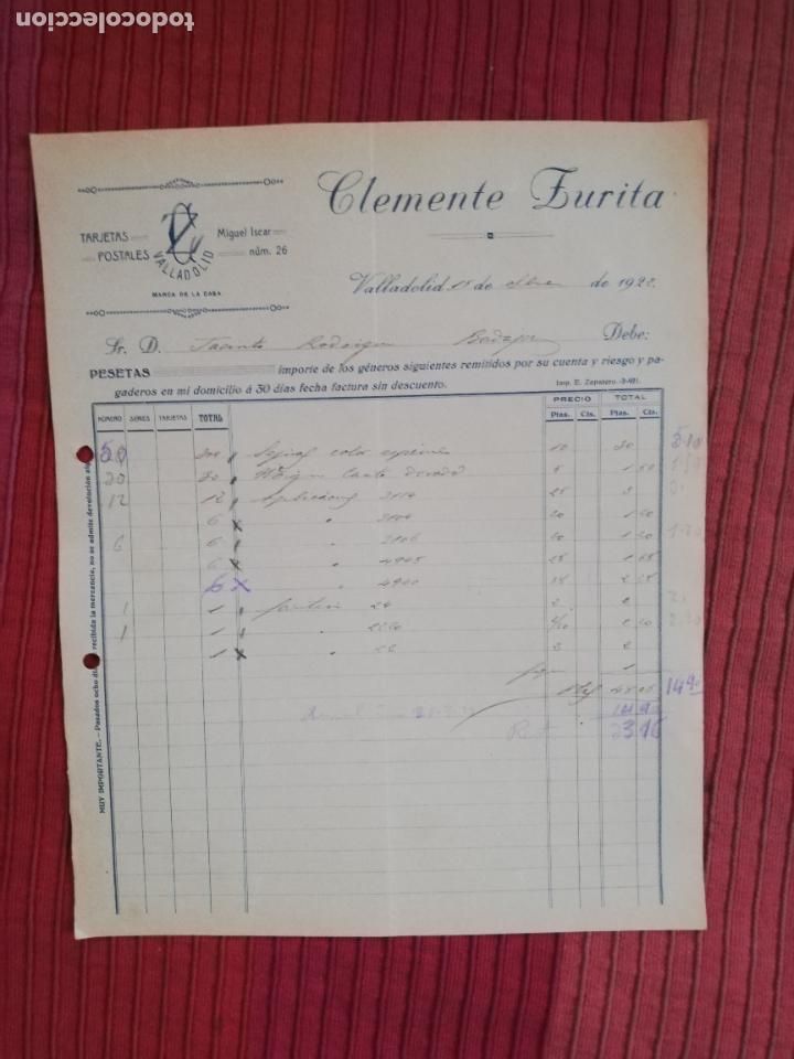Factures anciennes: FACTURA. TARJETAS POSTALES. CLEMENTE ZURITA. VALLADOLID, 1922.