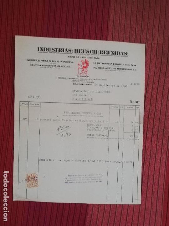 Factures anciennes: FACTURA. PIROTECNIA ESPINOS. REUS, TARRAGONA. 1943.