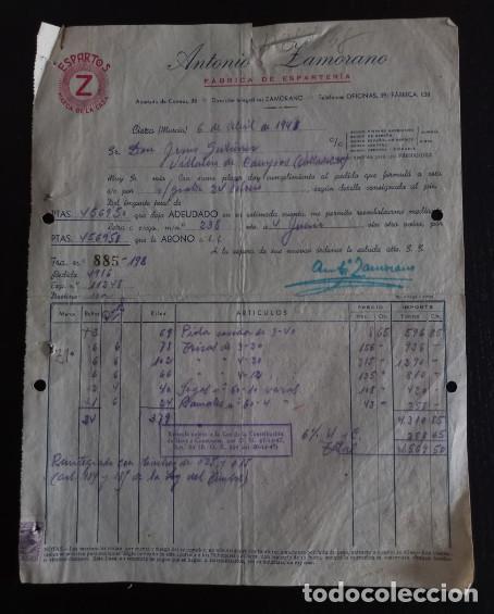 Factures anciennes: FACTURA DEL A&Ntilde;O 1948, ESPARTOS Z, ANTONIO ZAMORANO, FABRICA DE ESPARTERIA, CIEZA