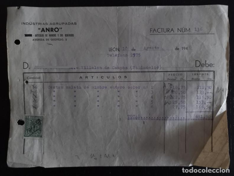 Factures anciennes: FACTURA DEL A&Ntilde;O 1948, INDUSTRIAS AGRUPADAS ANRO, LEON