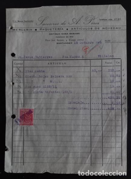 Factures anciennes: FACTURA DEL A&Ntilde;O 1948, SUCESORES DE A. PEREZ, ANTIGUA CASA BESABE, SANTANDER
