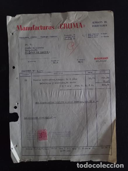Factures anciennes: FACTURA DEL A&Ntilde;O 1948, MANUFACTURAS CRUMA, MONDRAGON, 1&ordf;