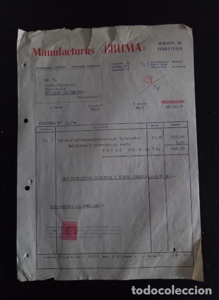 Factures anciennes: FACTURA DEL A&Ntilde;O 1948, MANUFACTURAS CRUMA, MONDRAGON, 2&ordf;
