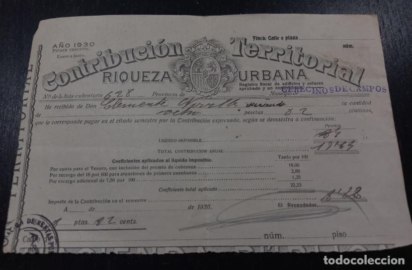 Factures anciennes: CONTRIBUCION TERRITORIAL, CERECINOS DE CAMPOS, ZAMORA, 1930
