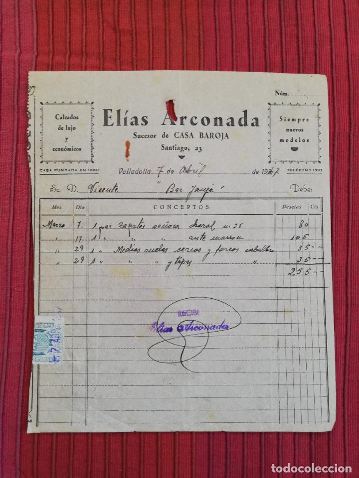 Facturas antiguas: FACTURA. CALZADOS DE LUJO Y ECONOMICOS. ELIAS ARCONADA. VALLADOLID, 1947.