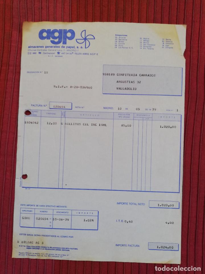 Facturas antiguas: FACTURA. ALMACENES GENERALES DE PAPEL, S.A. AGP. MADRID, 1979.