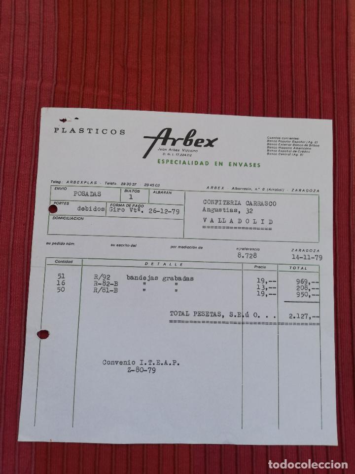 Facturas antiguas: FACTURA. PLASTICOS ARBEX. ESPECIALIDAD EN ENVASES. ZARAGOZA, 1979.