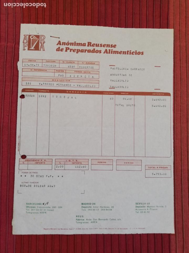 Facturas antiguas: FACTURA. ANONIMA REUSENSE DE PREPARADOS ALIMENTICIOS. VALLADOLID.