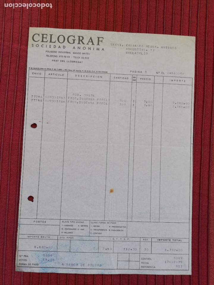 Facturas antiguas: FACTURA. CELOGRAF, S.A. PRAT DE LLOBREGAT, BARCELONA, 1979.