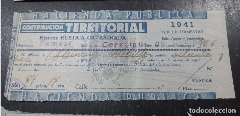 Facturas antiguas: HACIENDA PUBLICA, CONTRIBUCION TERRITORIAL, CERECINOS DE CAMPOS, ZAMORA, 1941, 2&ordf;