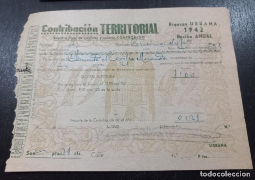Facturas antiguas: HACIENDA PUBLICA, CONTRIBUCION TERRITORIAL, CERECINOS DE CAMPOS, ZAMORA, 1942, 2&ordf;
