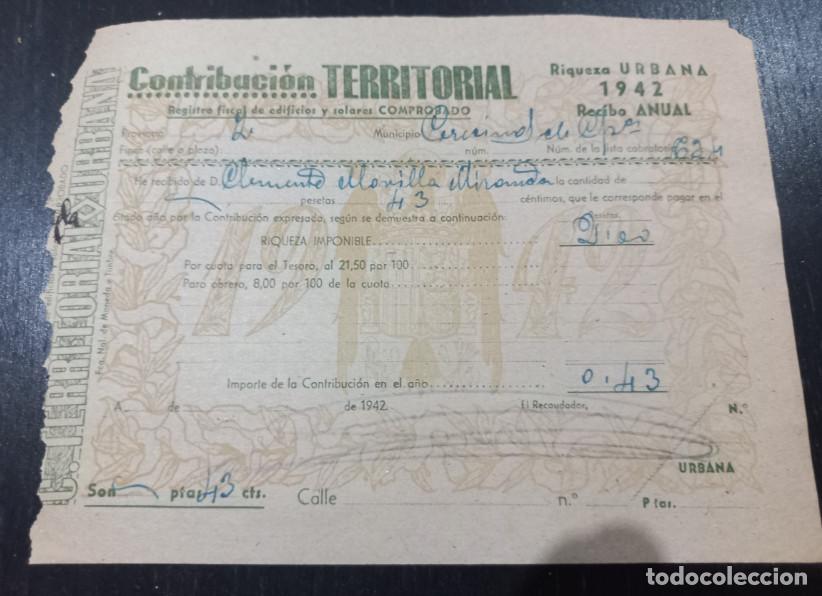 Facturas antiguas: HACIENDA PUBLICA, CONTRIBUCION TERRITORIAL, CERECINOS DE CAMPOS, ZAMORA, 1942, 3&ordf;