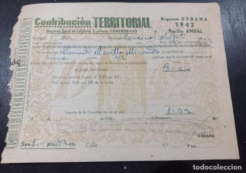 Facturas antiguas: HACIENDA PUBLICA, CONTRIBUCION TERRITORIAL, CERECINOS DE CAMPOS, ZAMORA, 1942, 6&ordf;