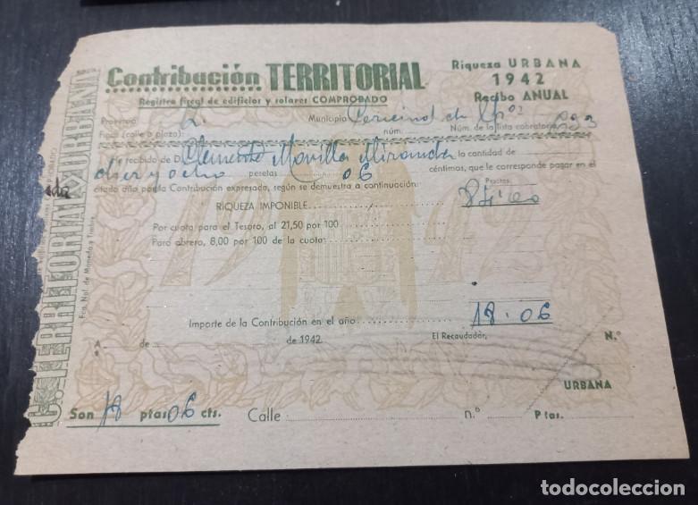 Facturas antiguas: HACIENDA PUBLICA, CONTRIBUCION TERRITORIAL, CERECINOS DE CAMPOS, ZAMORA, 1942, 7&ordf;