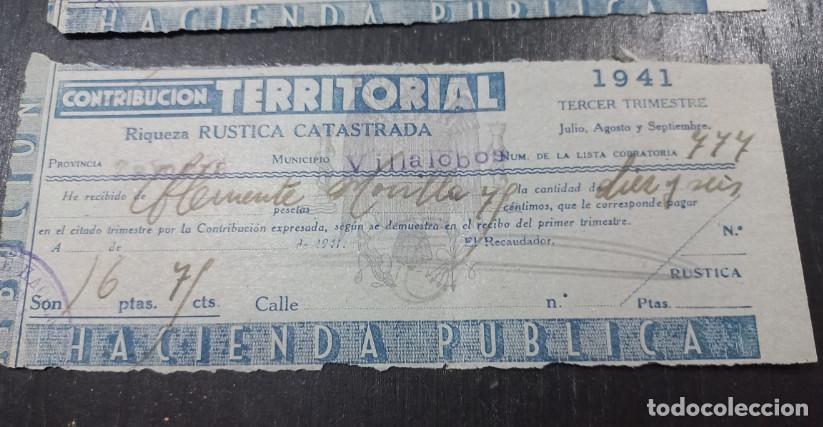 Facturas antiguas: HACIENDA PUBLICA, CONTRIBUCION TERRITORIAL, VILLALOBOS, 1941, 2&ordf;