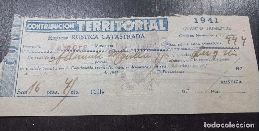 Facturas antiguas: HACIENDA PUBLICA, CONTRIBUCION TERRITORIAL, VILLALOBOS, 1941, 3&ordf;