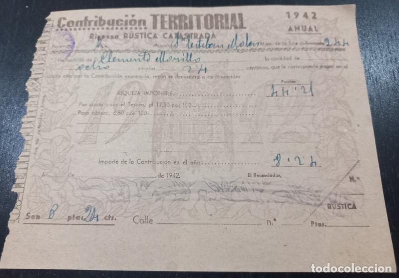 Facturas antiguas: HACIENDA PUBLICA, CONTRIBUCION TERRITORIAL, SAN ESTEBAN DEL MOLAR, ZAMORA, 1942