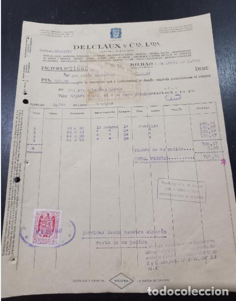 Facturas antiguas: FACTURA DEL A&Ntilde;O 1948, DELCLAUX Y CIA LTDA, VILLOSA VIDRIOS Y CRISTAL, BILBAO, 1&ordf;