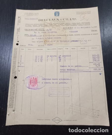 Facturas antiguas: FACTURA DEL A&Ntilde;O 1948, DELCLAUX Y CIA LTDA, VILLOSA VIDRIOS Y CRISTAL, BILBAO, 4&ordf;