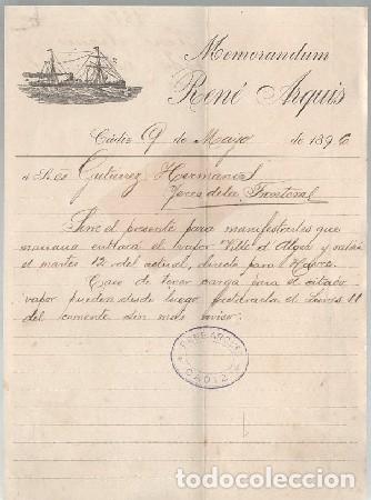 Factures anciennes: FACTURA MEMORANDUM REN&Eacute; ARQUI8S (C&Aacute;DIZ MAYO 1896) FACTURA-342