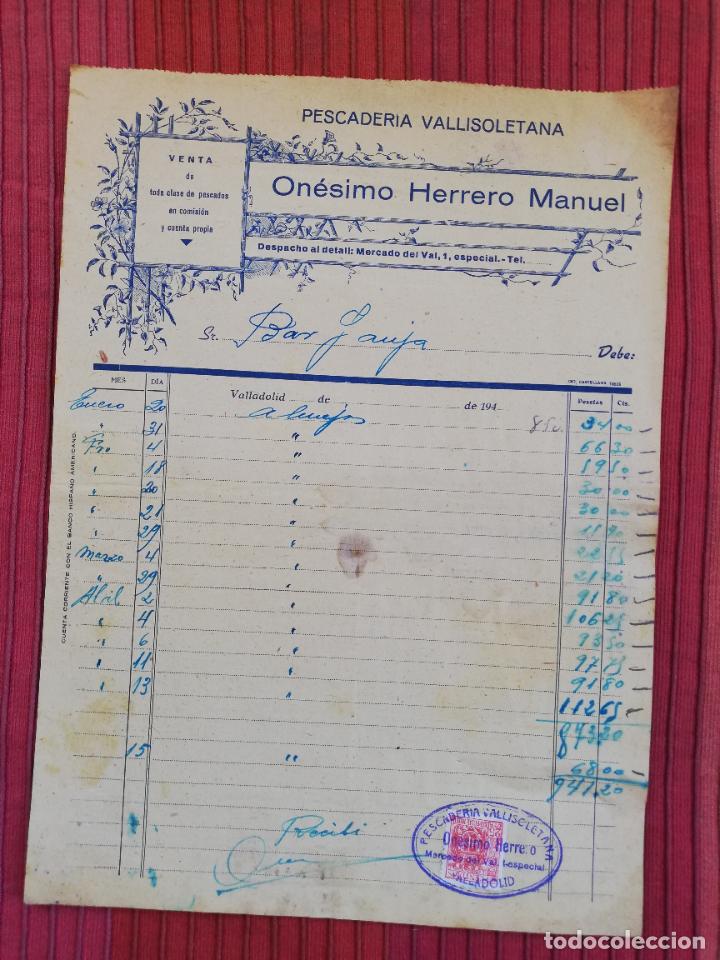 Facturas antiguas: FACTURA. PESCADERIA VALLISOLETANA. ONESIMO HERRERO MANUEL. VALLADOLID, 194?.