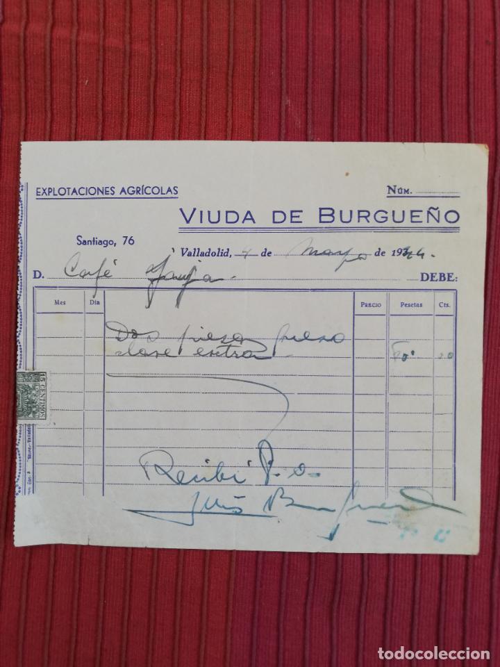 Facturas antiguas: FACTURA. EXPLOTACIONES AGRICOLAS. VIIUDA DE BURGUE&Ntilde;O. VALLADOLID, 1944.