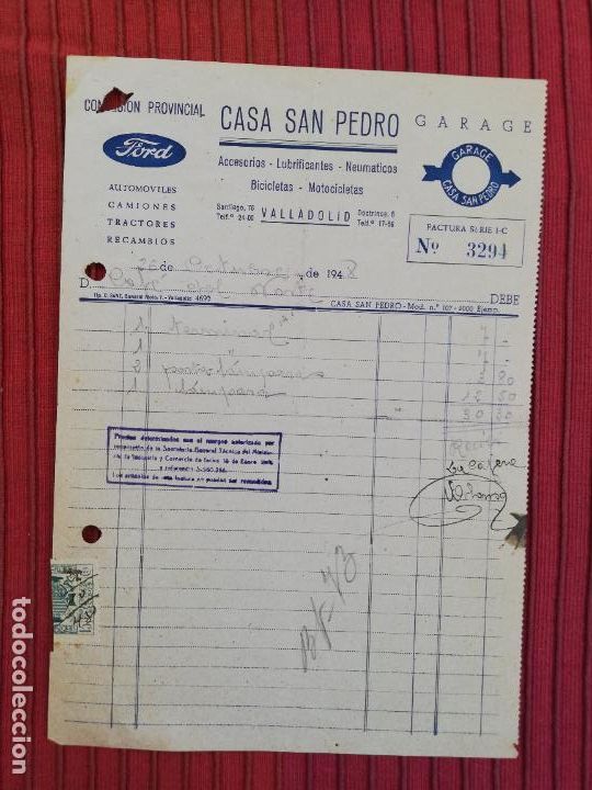 Facturas antiguas: FACTURA. CAMIONES-TRACTORES-RECAMBIOS. CASA SAN PEDRO. VALLADOLID, 1948.