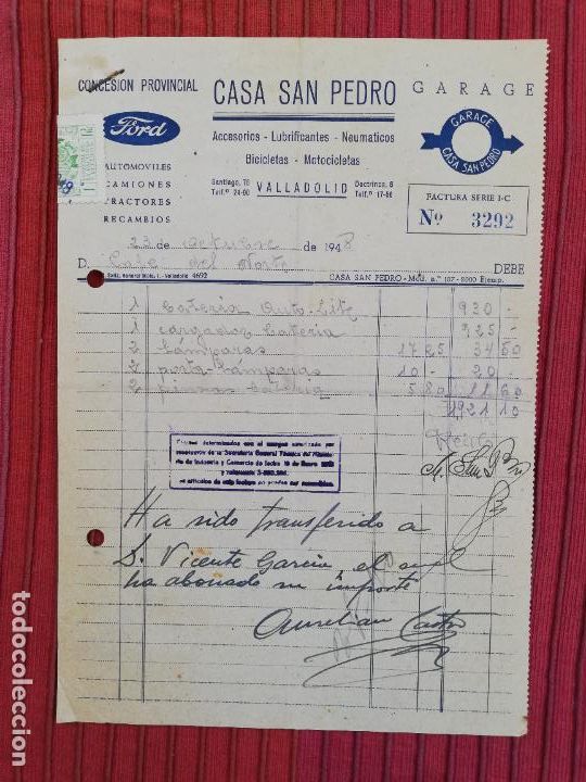 Facturas antiguas: FACTURA. CAMIONES-TRACTORES-RECAMBIOS. CASA SAN PEDRO. VALLADOLID, 1948.