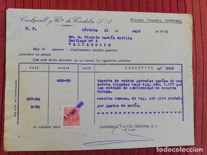 Facturas antiguas: FACTURA. FABRICA DE ACEITE DE OLIVA. CARBONELL Y CIA. DE CORDOBA, S.A. CORDOBA, 1949.
