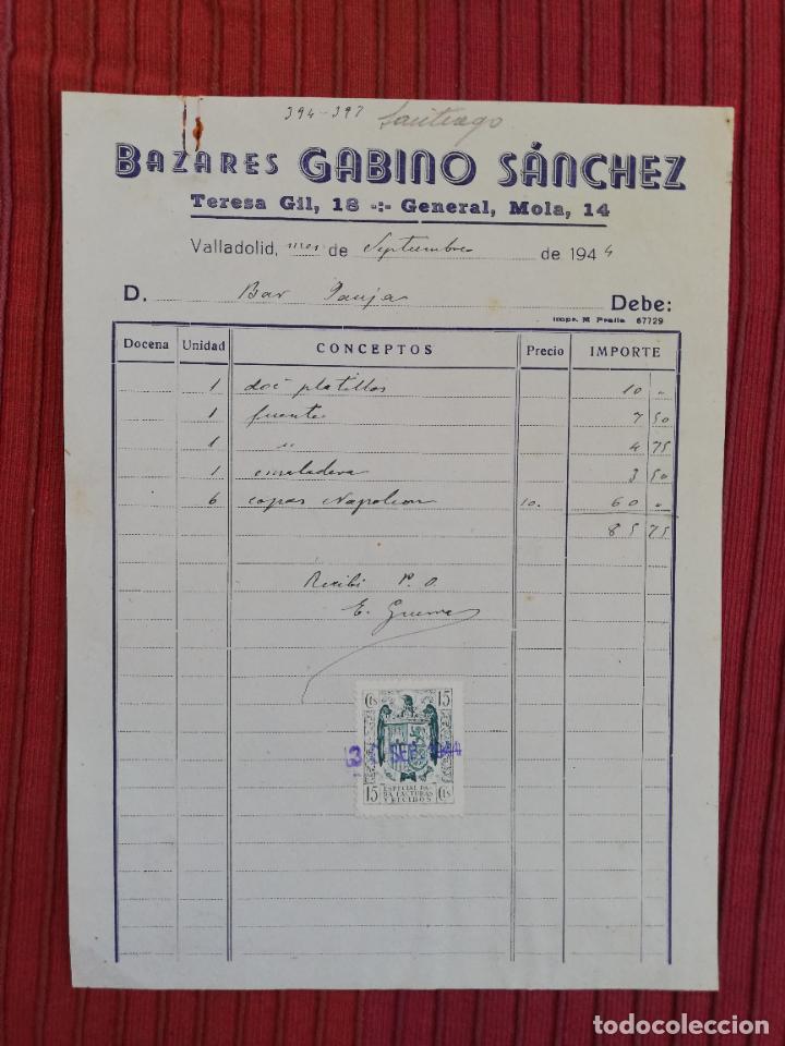 Facturas antiguas: FACTURA. BAZARES GABINO SANCHEZ. VALLADOLID, 1944.