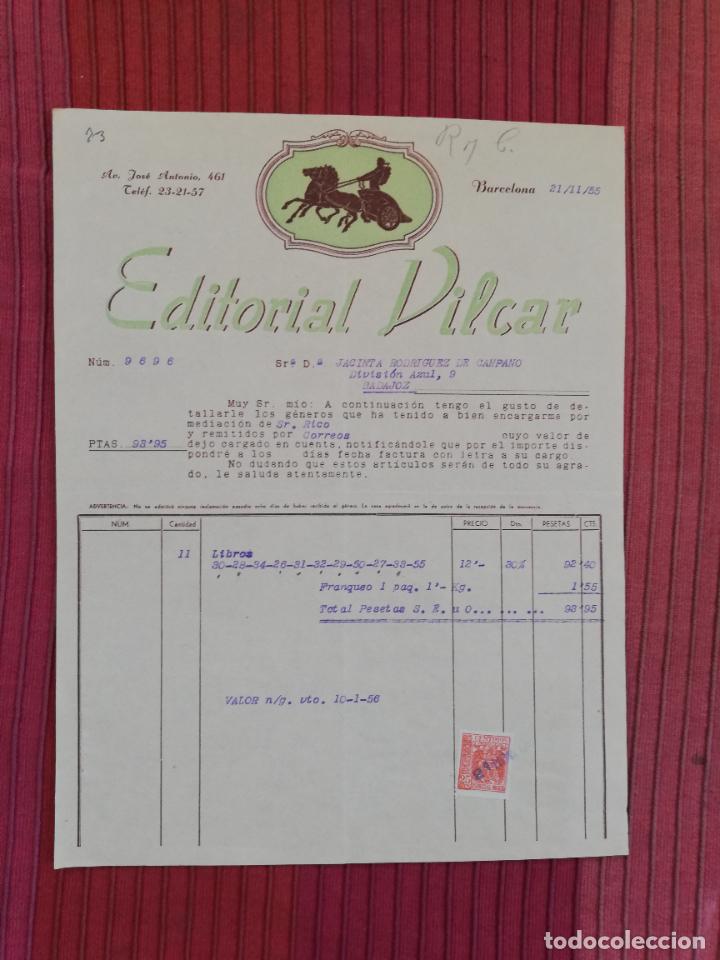 Facturas antiguas: FACTURA. EDITORIAL VILCAR. BARCELONA, 1955. - Foto 1