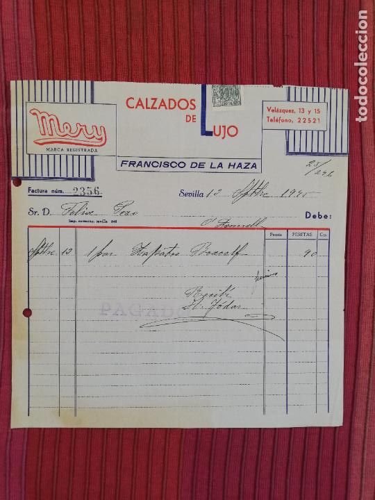 Facturas antiguas: FACTURA. CALZADOS DE LUJO. MERY. FRANCISCO DE LA HAZA. SEVILLA, 1945.