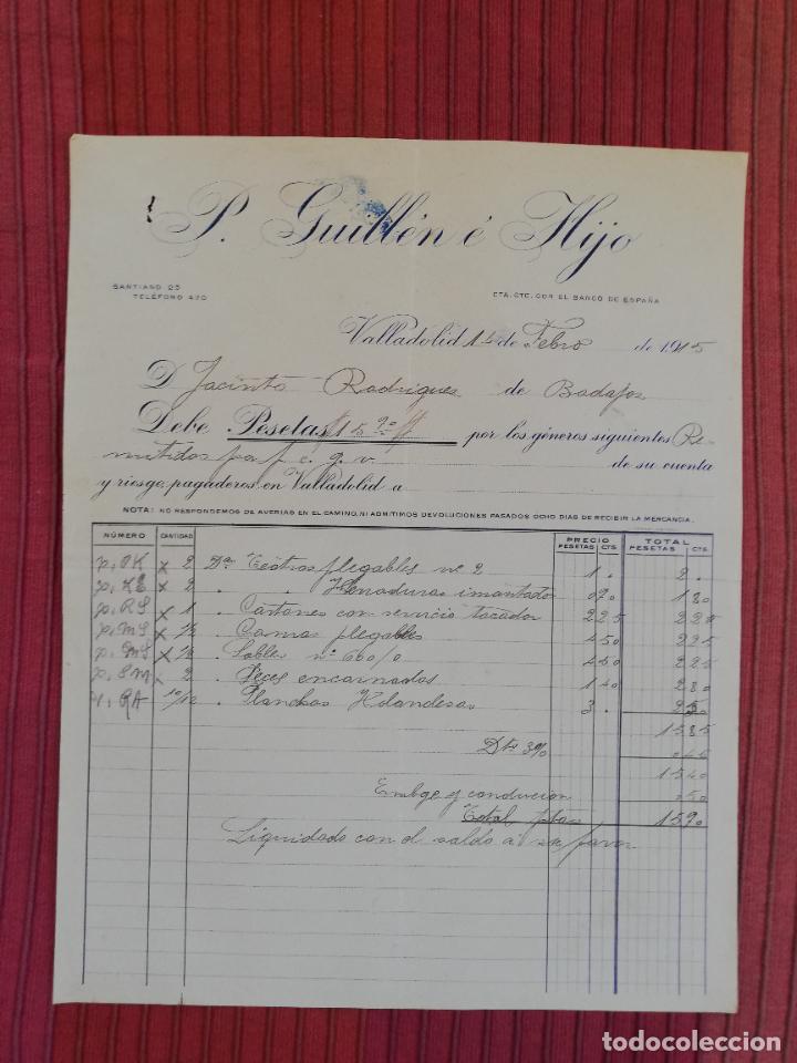 Facturas antiguas: FACTURA. P. GUILLEN E HIJOS. CAMAS PLEGABLES. VALLADOLID, 1915.
