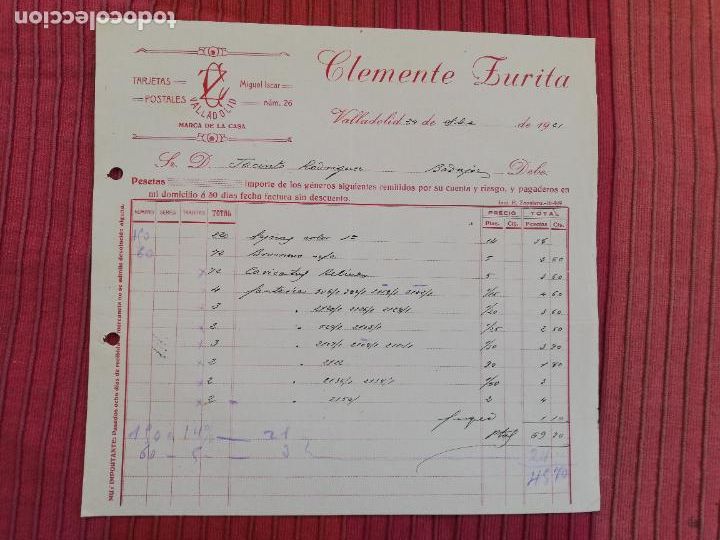 Facturas antiguas: FACTURA. TARJETAS POSTALES. CLEMENTE ZURITA. VALLADOLID, 1921.