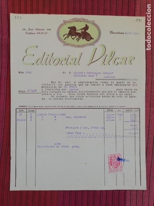 Facturas antiguas: FACTURA. EDITORIAL VILCAR. BARCELONA, 1953.