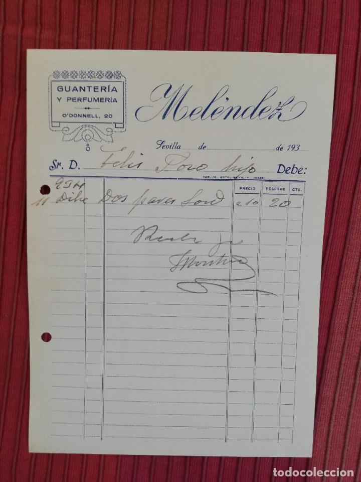 Facturas antiguas: FACTURA. GUANTERIA Y PERFUMERIA. MELENDEZ. SEVILLA, 1934.